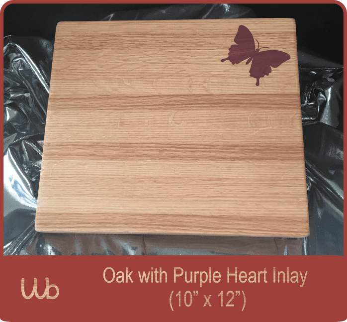 10" x 12" Oak board with purple heart inlay.